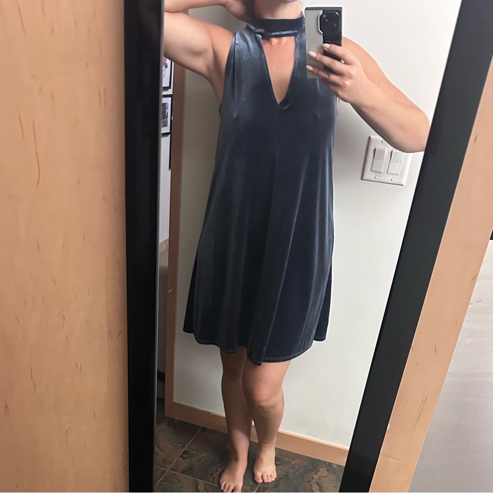 Soprano | Blue Velvet Cut-Out High Neck Mini Dress | Size S